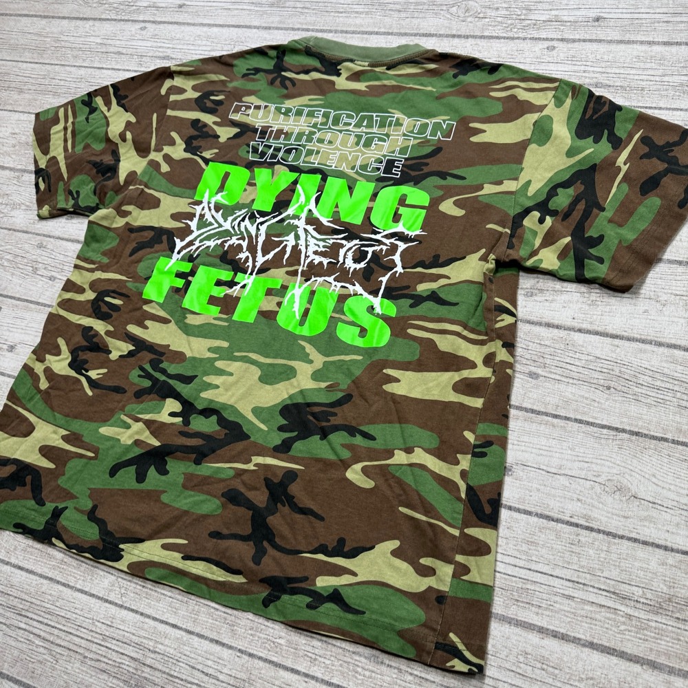 Dying Fetus T-Shirt Mens XL Green Camo Purification Through Violence Death Metal